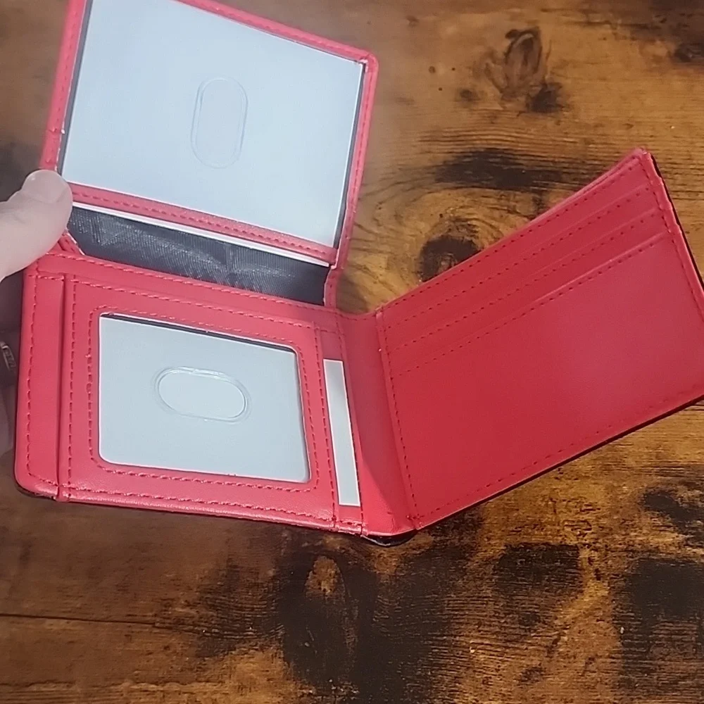 Red Men's Wallet Anti-theft Slim Wallet And Card Holder- With 2 ID Window Fasion